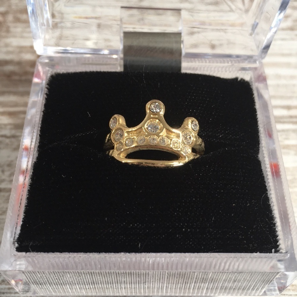 Princess Crown Tiara Ring Size 5 Faux Gold Costume Jewelry